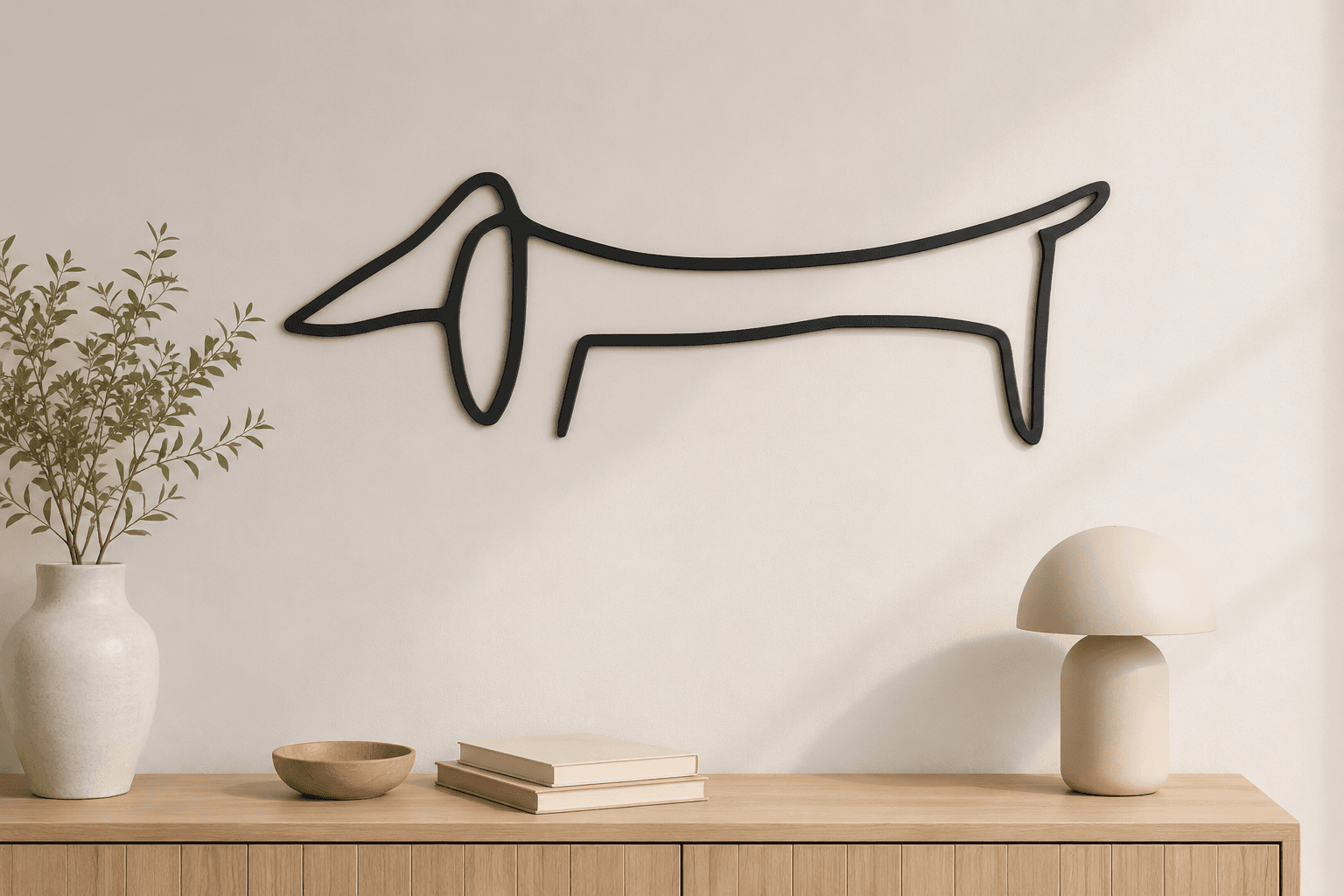 Minimalist Sosis Köpek Metal Duvar Dekoru , Modern Köpek Figürlü Metal Duvar Süsü