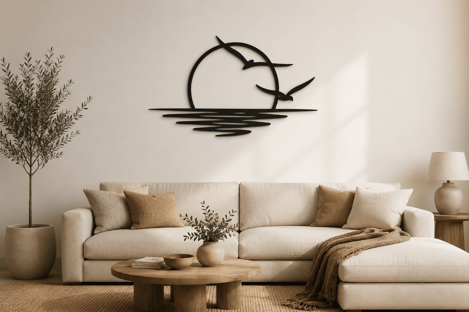 Martılı Gün Batımı Metal Duvar Tablosu ,Minimalist Deniz Manzarası Metal Dekor