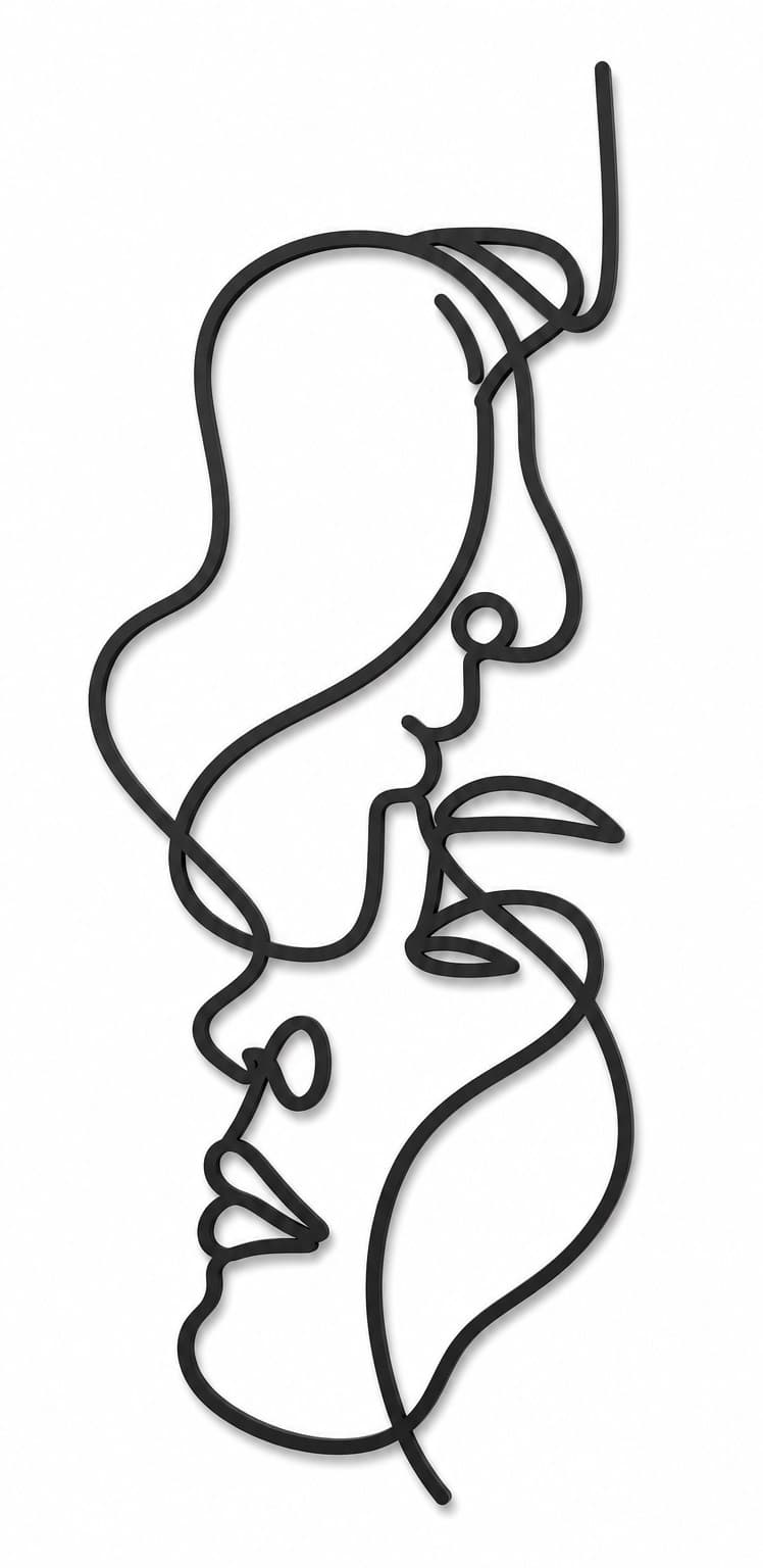 Soyut Çift Yüz Metal Duvar Tablosu , Minimalist Line Art Ev Dekoru
