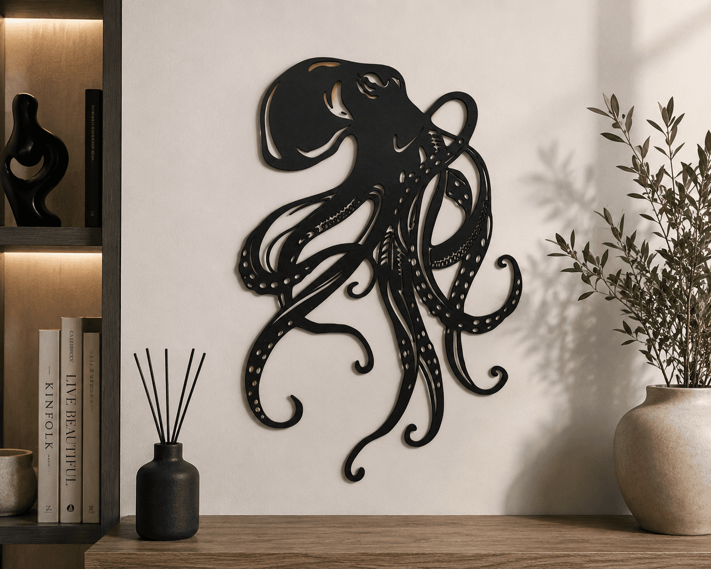 Deniz Yaşamı Metal Duvar Süsü , Ahtapot Figürlü Metal Duvar Dekoru