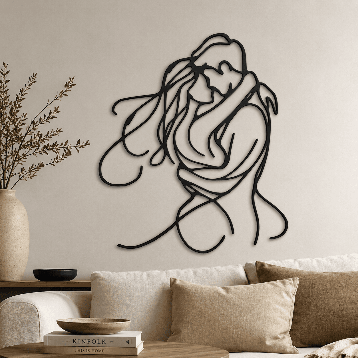 Minimalist Çift Silüeti Metal Duvar Dekoru ,Modern Line Art Metal Süsü