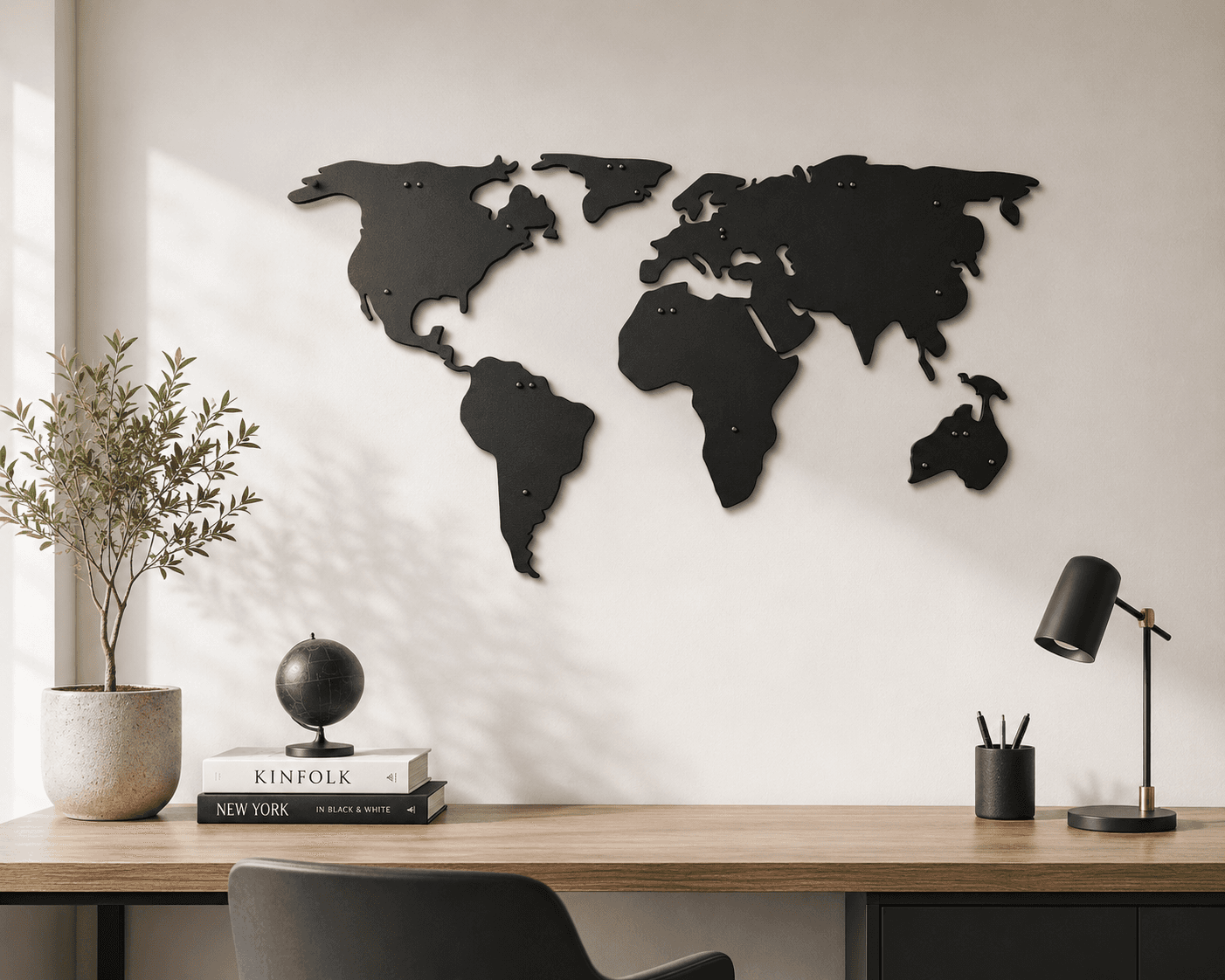 Modern Dünya Haritası Metal Tablosu ,Minimalist Ofis ve Salon Dekoru