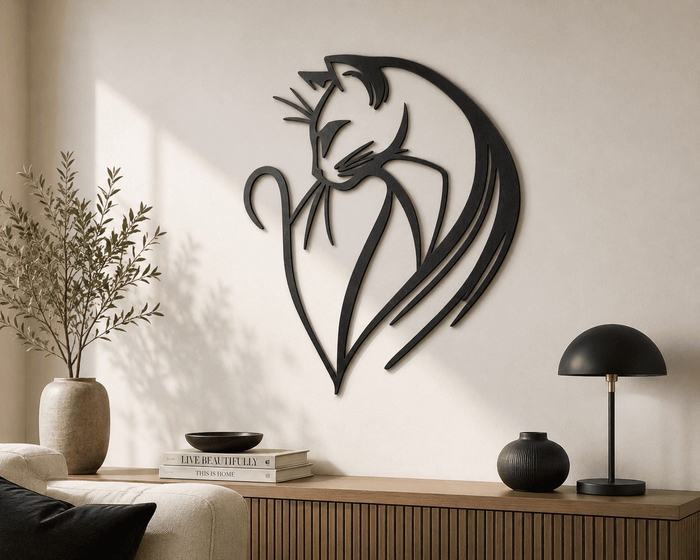 Şık Kedi Metal Duvar Tablosu ,Minimalist Ev ve Salon Dekoru
