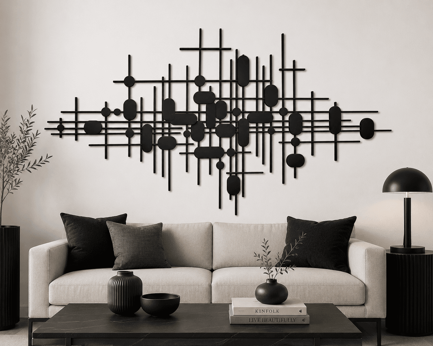 Modern Geometrik Metal Duvar Dekoru ,Soyut Siyah Metal Wall Art