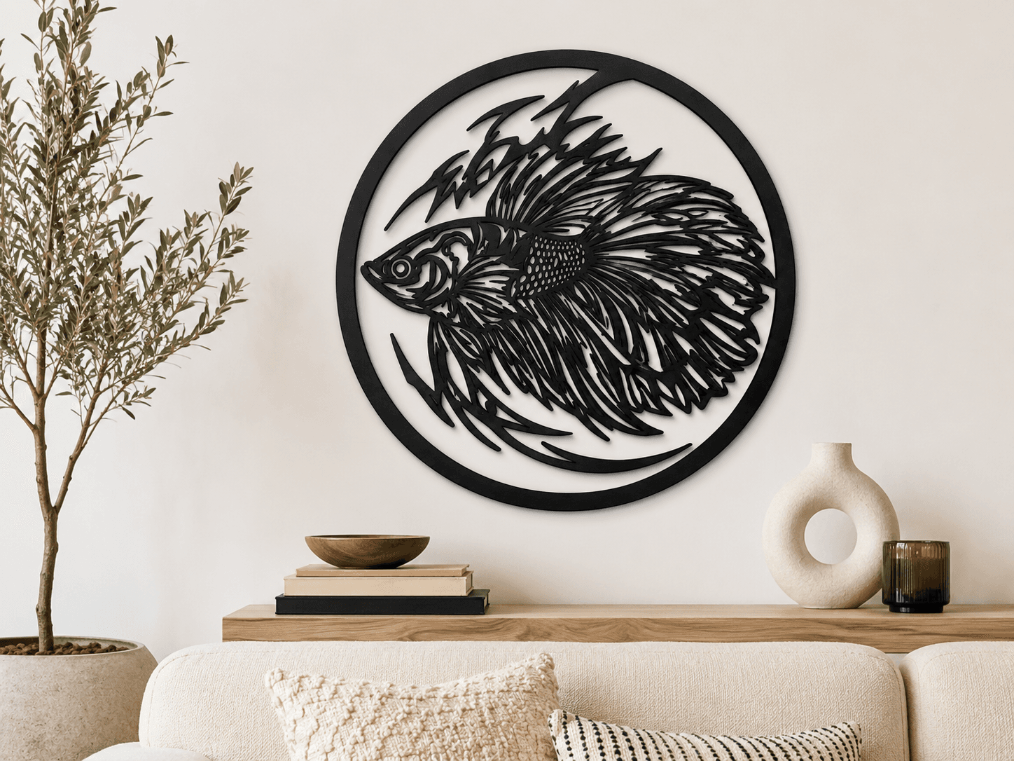 Japon Balığı Stilinde Metal Duvar Dekoru , Yuvarlak Modern Metal Tablo