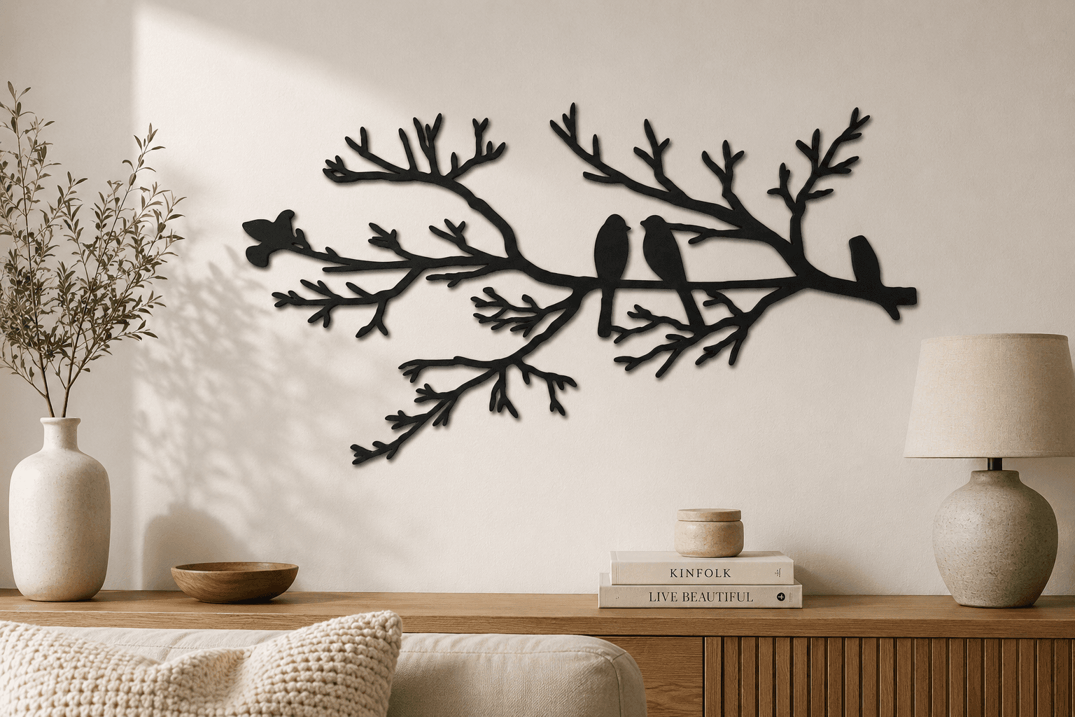 Botanik Kuş Metal Duvar Süsü ,Modern Siyah Metal Wall Art