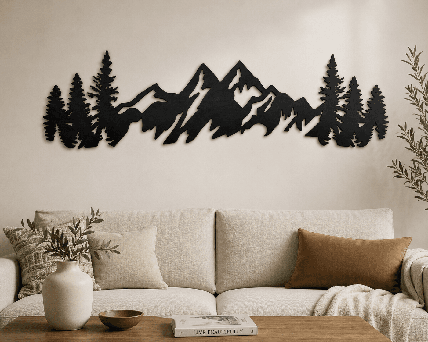Orman ve Dağ Metal Duvar Tablosu ,Minimalist Doğa Dekoru