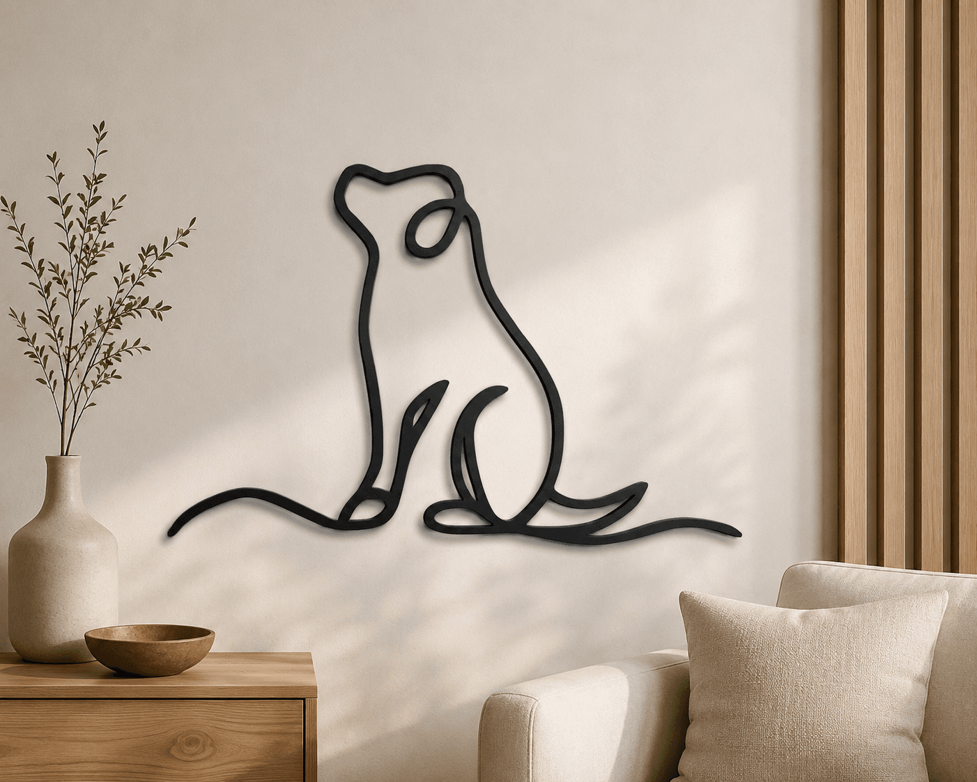 Modern Köpek Metal Duvar Dekoru, Minimal Tek Çizgi Metal Tablo