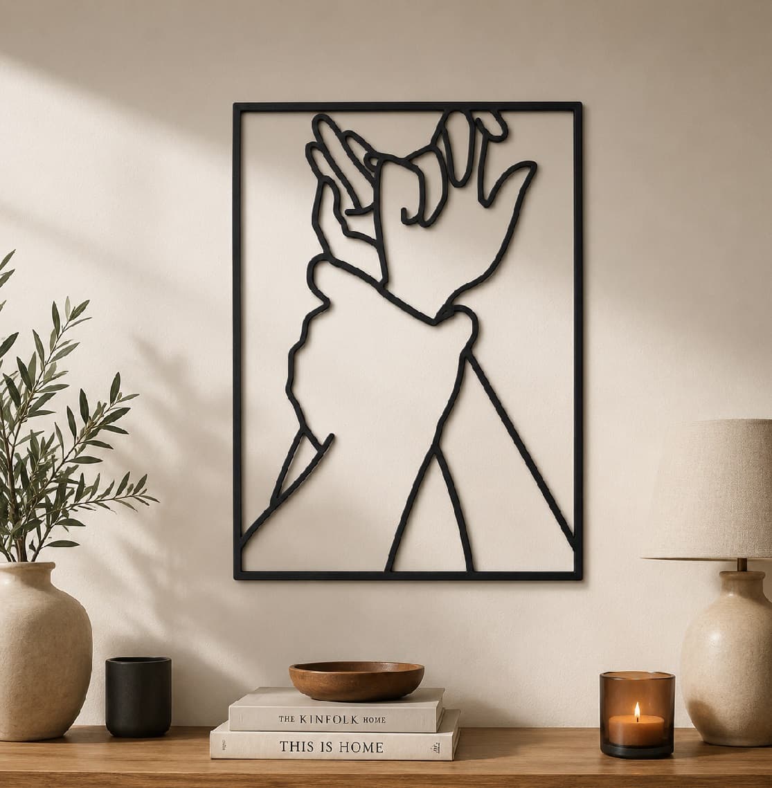 Minimalist Eller Metal Duvar Dekoru ,Modern Line Art Metal Tablo