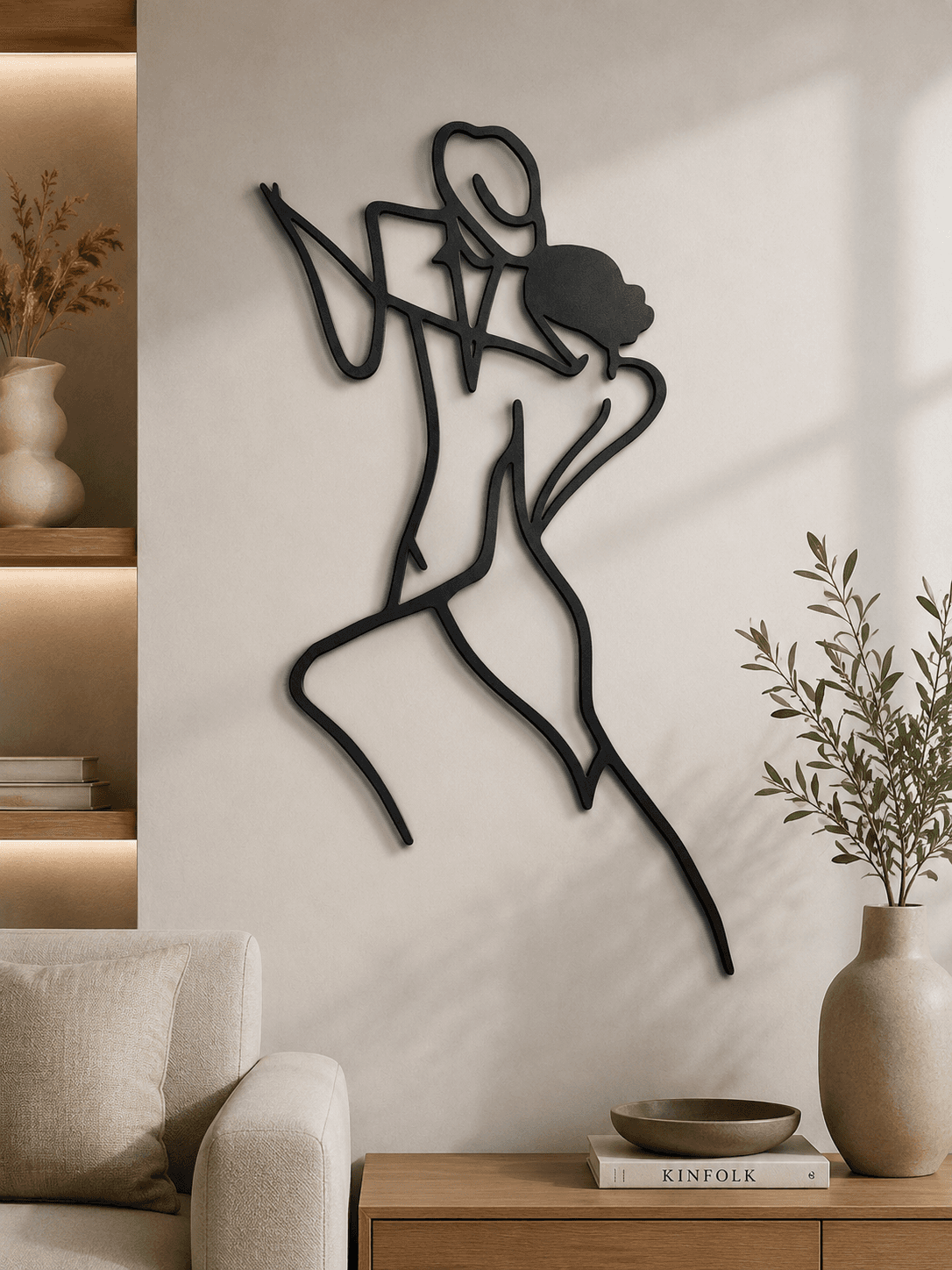 Tek Çizgi Kadın Metal Duvar Dekoru ,Modern Line Art Metal Tablo