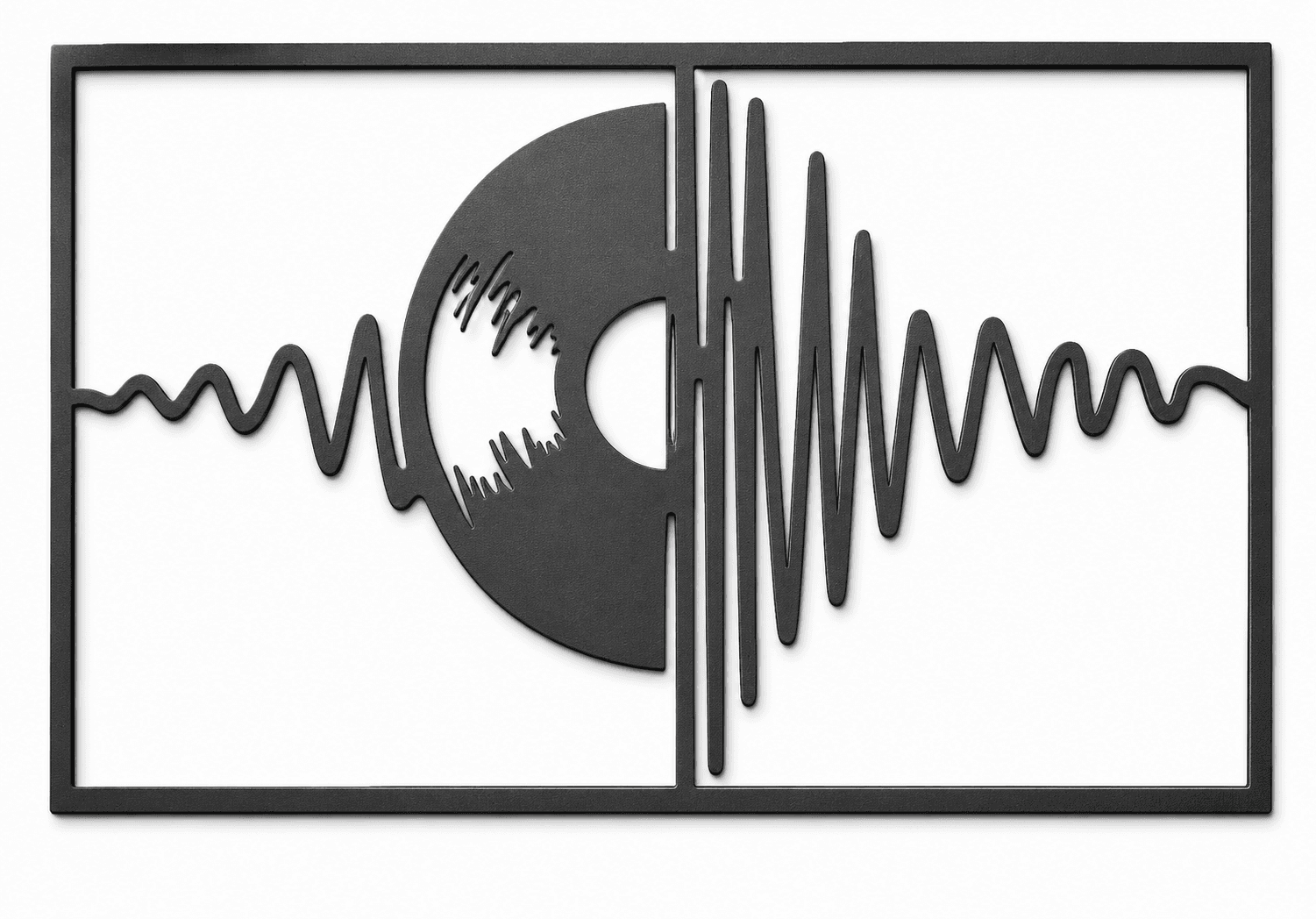 Vinil Plak ve Ses Dalgası Metal Tablo, Müzik Temalı Duvar Dekoru, 2 mm Metal Duvar Süsü