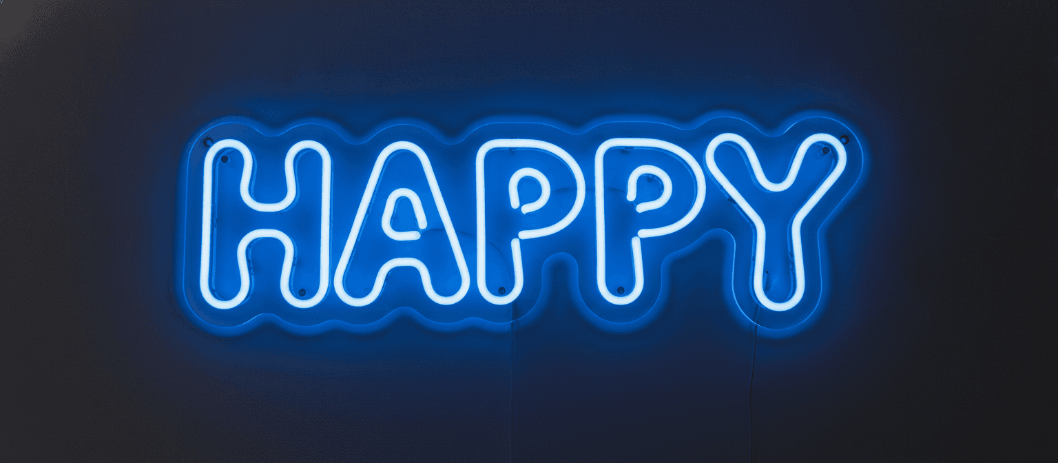 Happy Neon Duvar Dekoru, Pozitif Mesaj Temalı Modern LED Işık
