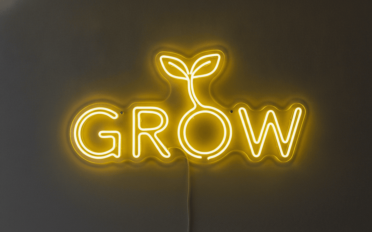 Grow Neon Duvar Dekoru, Filiz Detaylı Modern LED Işık