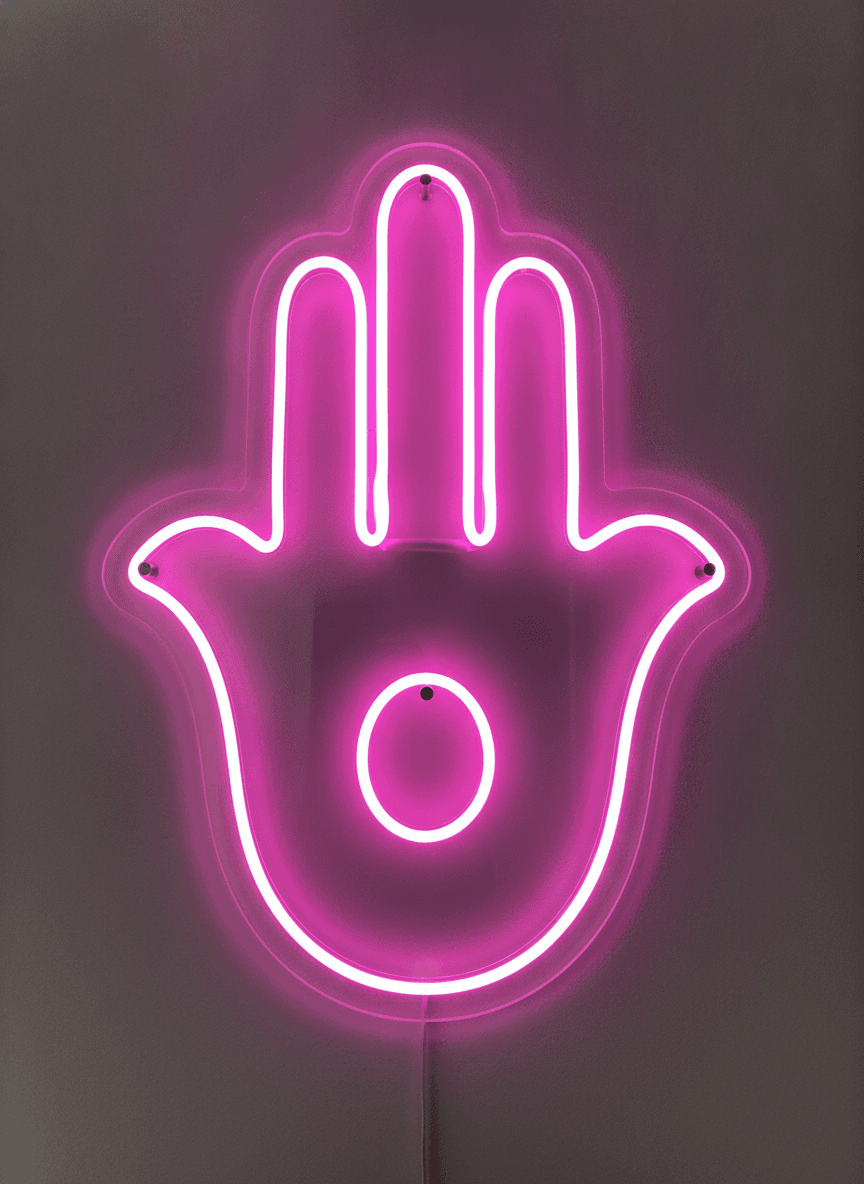 Hamsa Hand Neon Duvar Dekoru, Nazar ve Koruma Sembollü Modern LED Işık