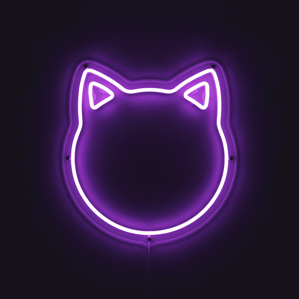 Kedi Kafası Neon LED Duvar Lambası, Minimal Cat Face Neon Tabela