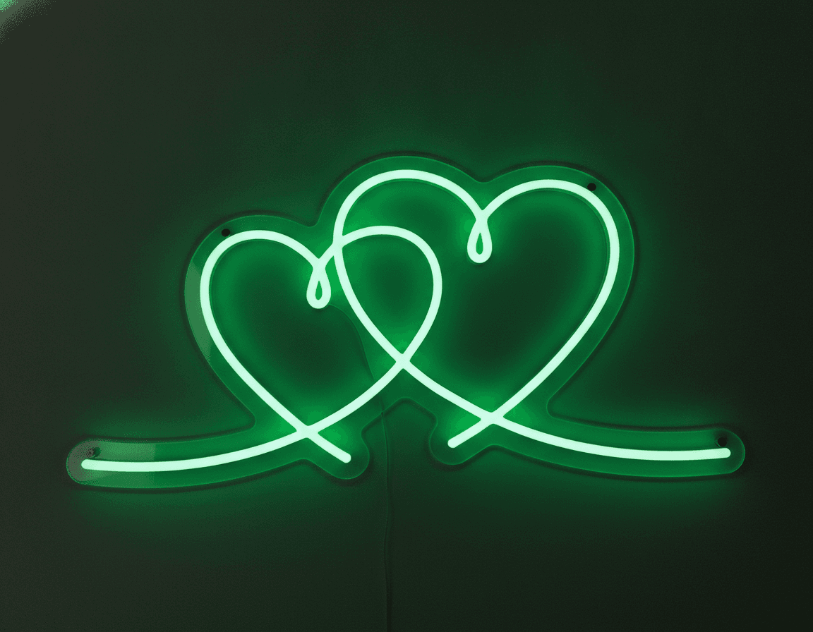 Çift Kalp Neon LED Duvar Lambası, Minimal Love Hearts Neon Tabela