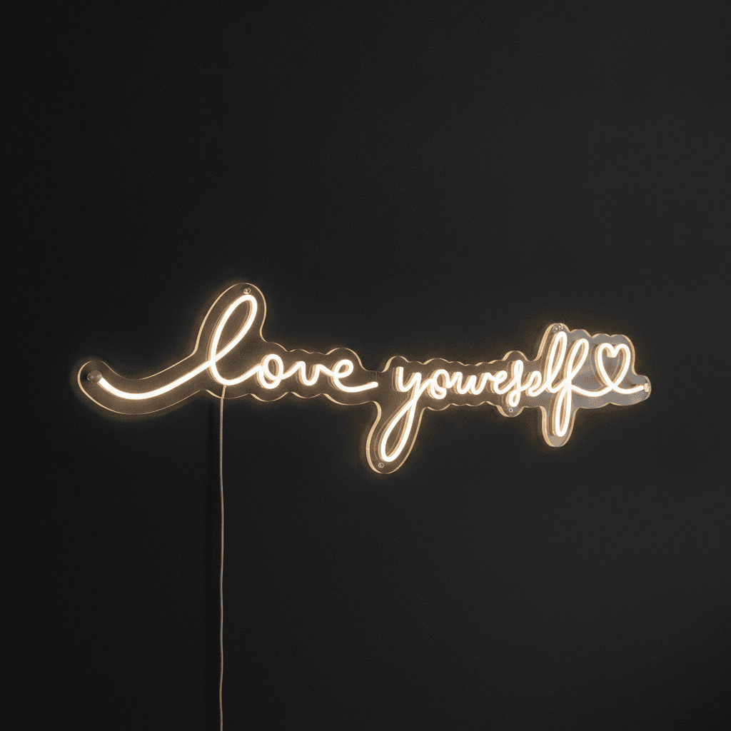 Love Yourself Neon LED Duvar Lambası, Motivasyon Yazılı Neon Tabela 130x30cm