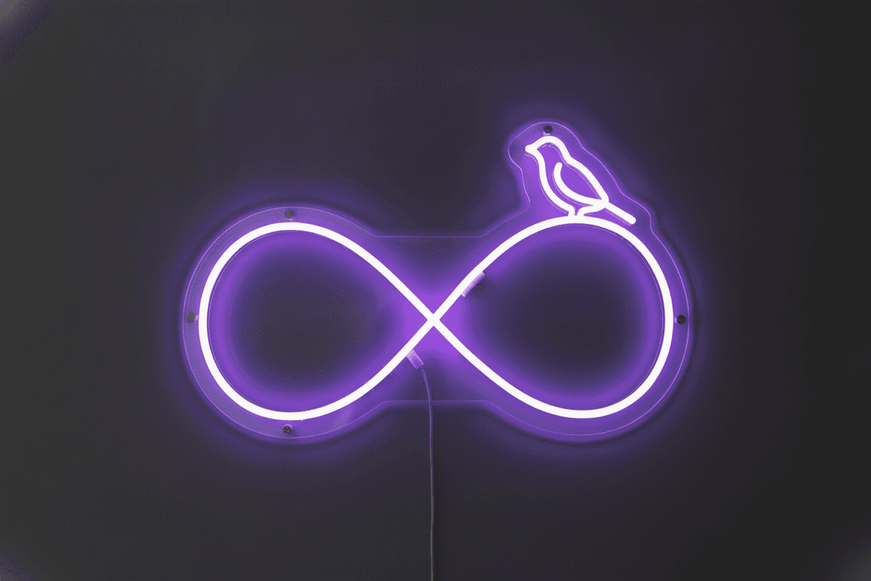 Kuş ve Sonsuzluk Neon Duvar Dekoru, Minimal Doğa Temalı LED Işık