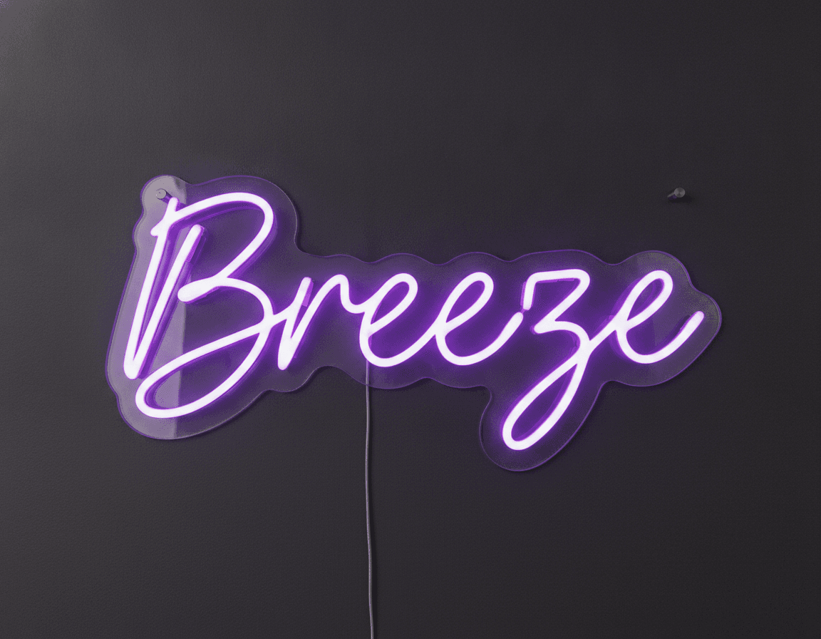 Breeze Yazılı Neon LED Duvar Lambası, El Yazısı Script Neon Tabela