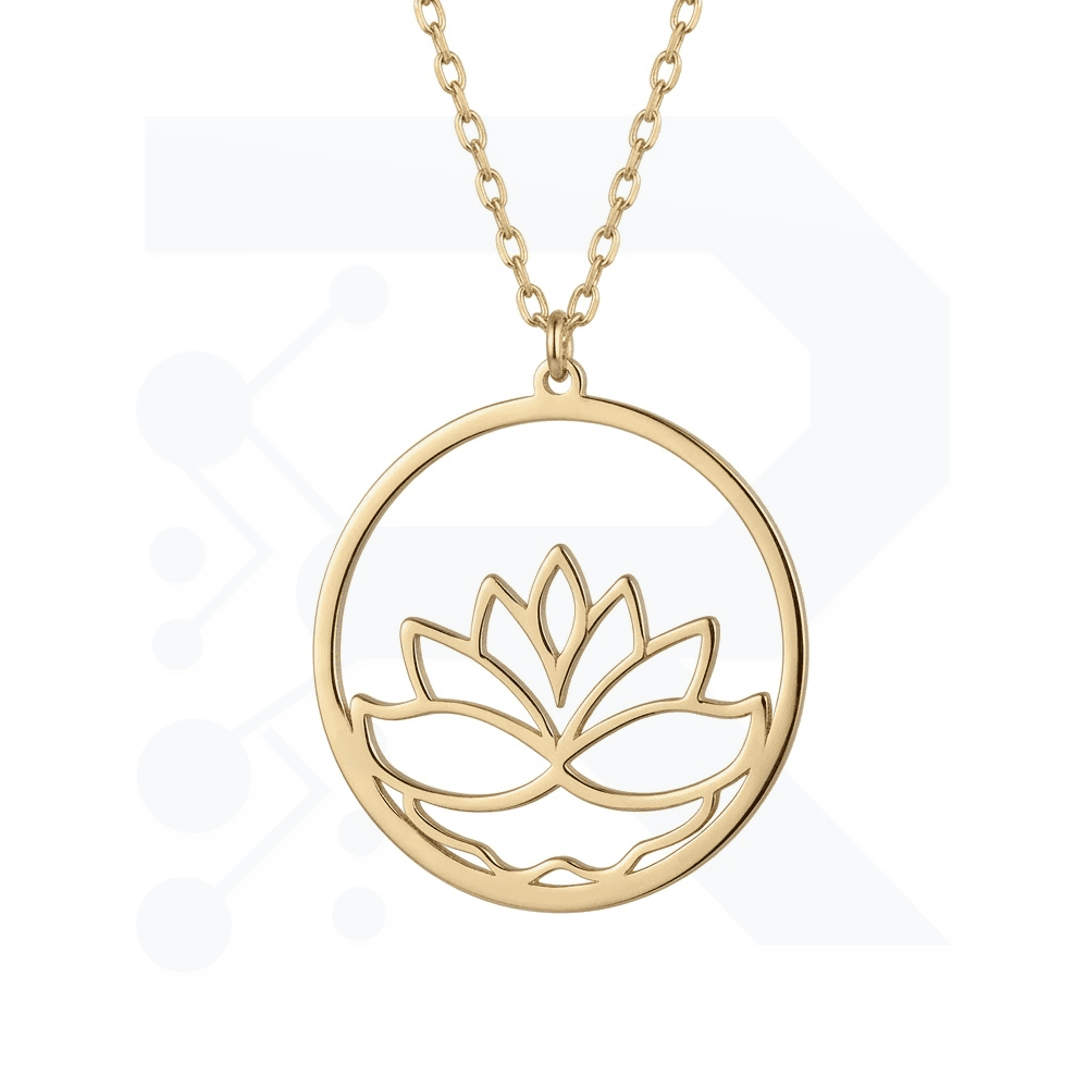 925 Ayar Gümüş Altın Kaplama Yuvarlak Lotus Kolye