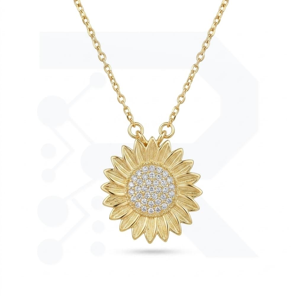 925 Ayar Gümüş Altın Kaplama Sunflower Kolye