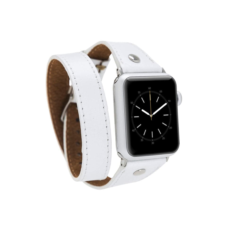 Hector Double Tour Deri Apple Watch Kordonu (Gümüş Troklu)
