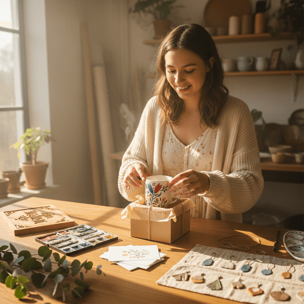 Etsy satici - el yapimi kisisellestirilmis hediye paketliyor