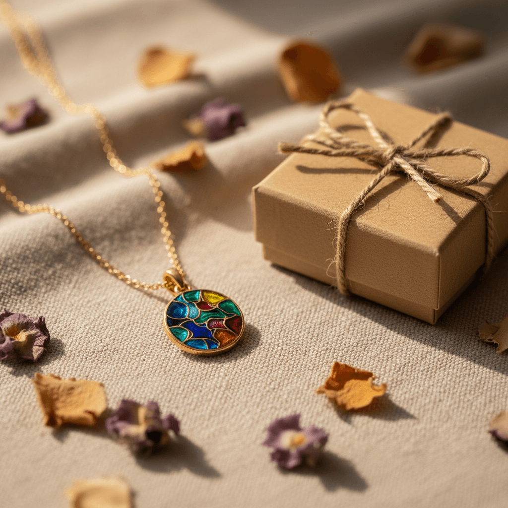 Etsy el yapimi pirinc kolye - mineli soyut desen