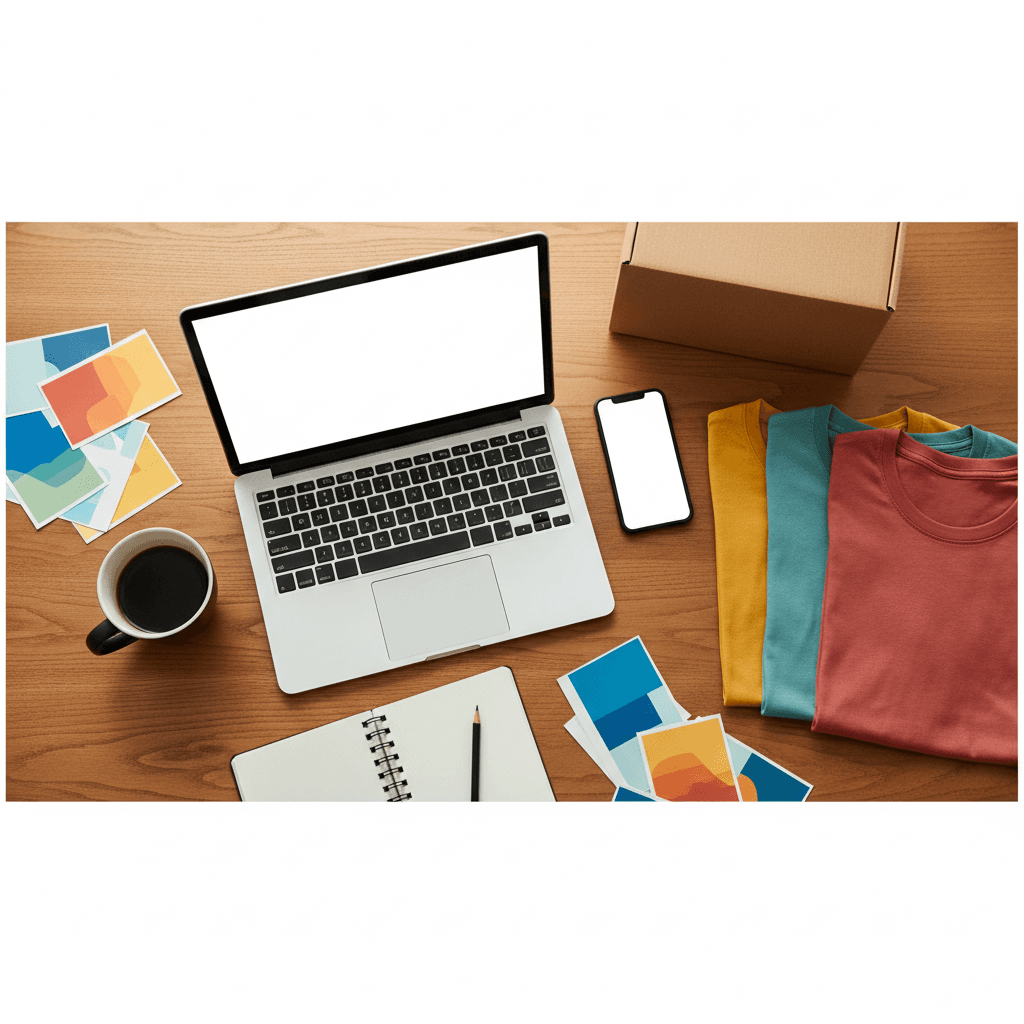 Etsy, Amazon, Shopify, Trendyol Entegrasyonları Platform entegrasyonu - laptop, telefon, renkli urunler flat lay