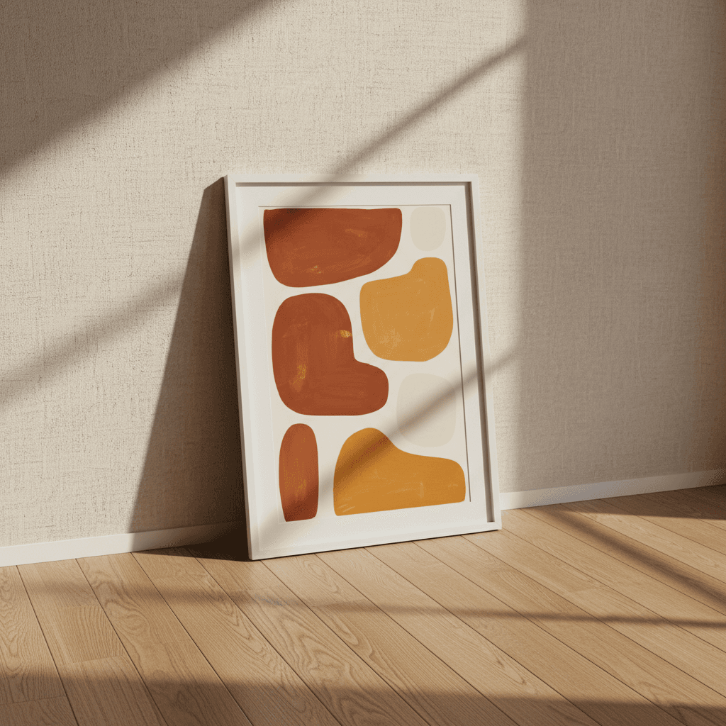 POD poster - cerceveli soyut sicak tonlu sanat baskisi