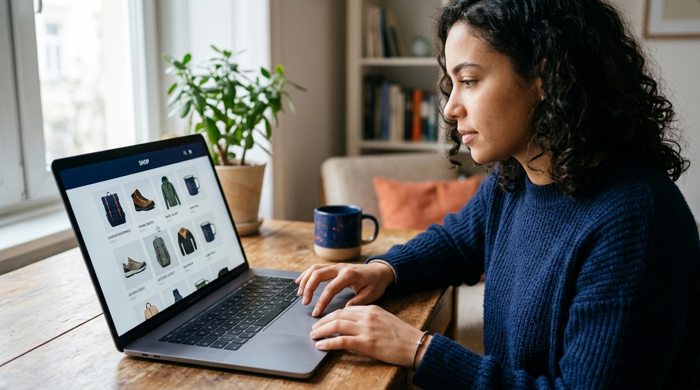 a person selecting a product from an online store on a laptop screen, with vario
